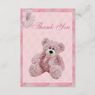 Pink Teddy Bear & Flowers Thank You Baby Shower