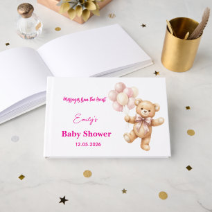 Pink Teddy Bear Gilr Baby Shower Guest Book