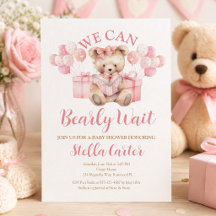Pink Teddy Bear Girl Baby Shower Bearly Wait