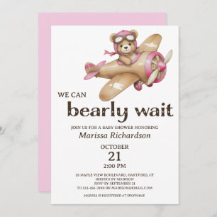 Pink Teddy Bear Girl Baby Shower Invitation