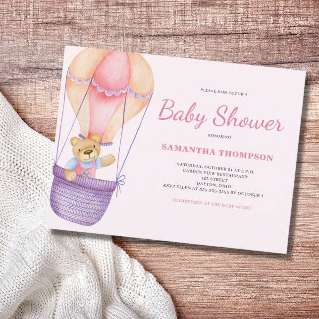 Pink Teddy Bear Girl Baby Shower Invitation Postcard (Creator Uploaded)
