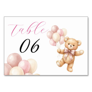 Pink Teddy Bear girl Baby Shower Table Number