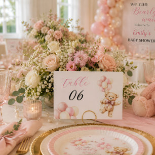 Pink Teddy Bear girl Baby Shower  Table Number