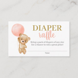 Pink Teddy Bear Girl Diaper Raffle Enclosure Card