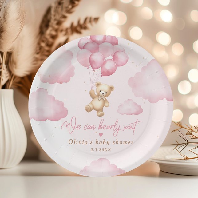 Pink teddy bear girl shower we can bearly wait paper plate (Creator Uploaded)