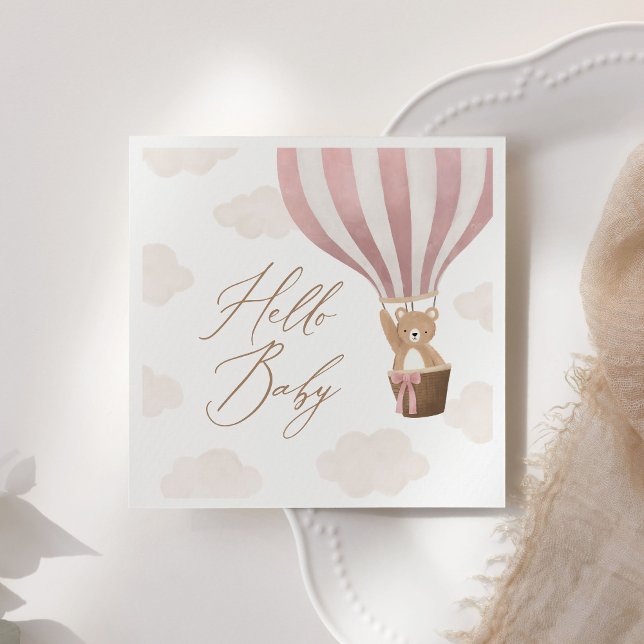 Pink Teddy Bear Hot Air Balloon Baby Shower Napkin (Creator Uploaded)