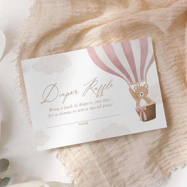 Pink Teddy Bear Hot Air Balloon Diaper Raffle Enclosure Card (Creator Uploaded)