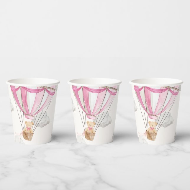 Pink Teddy Bear Hot Air Balloon Paper Cups (Multi)