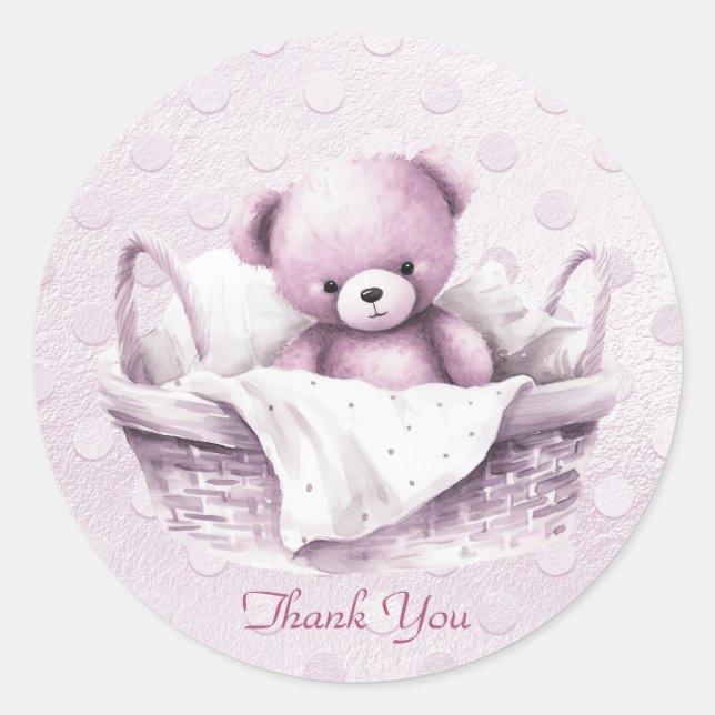 Pink Teddy Bear in Basket Sticker (Front)