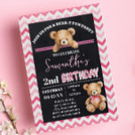 Pink Teddy Bear Little Bear Birthday Pink Chevron Invitation<br><div class="desc">Teddy Bear Birthday Invitation. Change text to design. For additional changes (font colour,  font style,  background ** word BIRTHDAY is not editable but can be removed),  click on personalise,  scroll down and click on the link "Edit using Design Tool".</div>