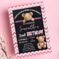Pink Teddy Bear Little Bear Birthday Pink Chevron