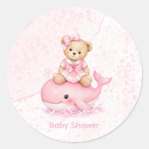Pink Teddy Bear On Whale Girl Baby Shower