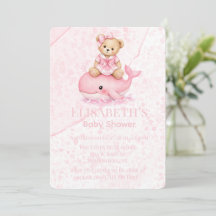 Pink Teddy Bear On Whale Girl Baby Shower