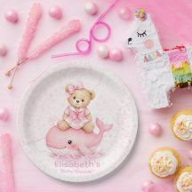 Pink Teddy Bear On Whale Girl Baby Shower