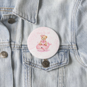 Pink Teddy Bear On Whale Mum To Be 7.5 Cm Round Badge