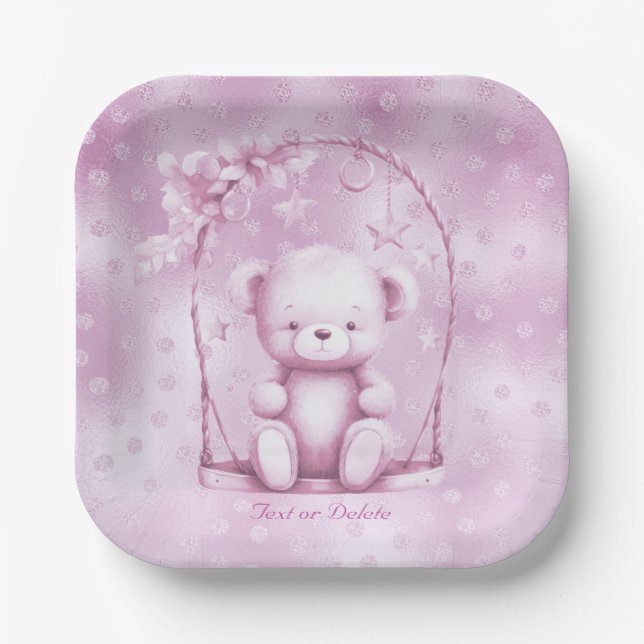 Pink Teddy Bear Paper Plate (Front)