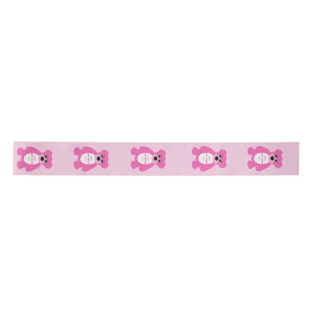 Pink Teddy Bear Personalised Baby Shower Satin Ribbon (Front)