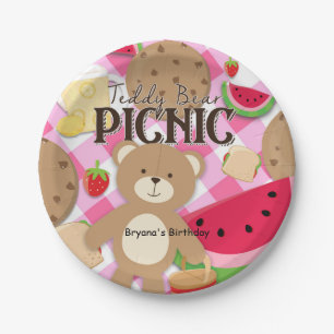 Pink Teddy Bear Picnic Summer Birthday Party Paper Plate