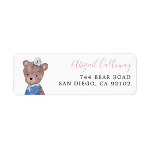 Pink Teddy Bear Return Address  Label