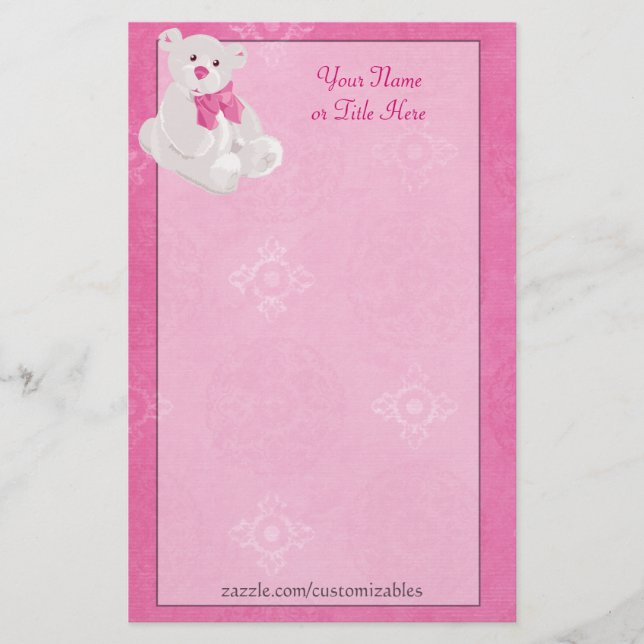 Pink Teddy Bear Stationary Stationery (Front)