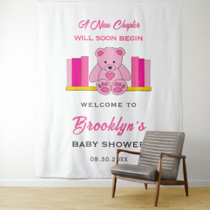 Pink Teddy Bear Storybook Baby Shower Backdrop Tapestry