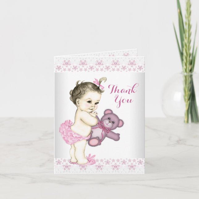 Pink Teddy Bear Thank You Card (Front)