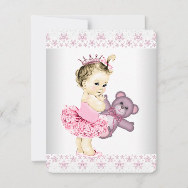 Pink Teddy Bear Tutu Princess Baby Shower Invitation (Front)