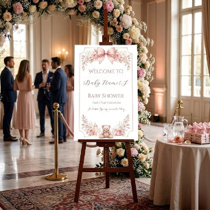 Pink Teddy Bear Welcome Sign