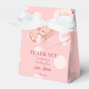 Pink teddy bear with balloons on clouds custom favour box