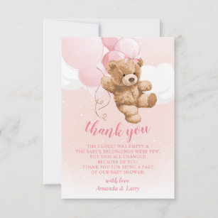 Pink Teddy Bear with Balloons Thank You Card