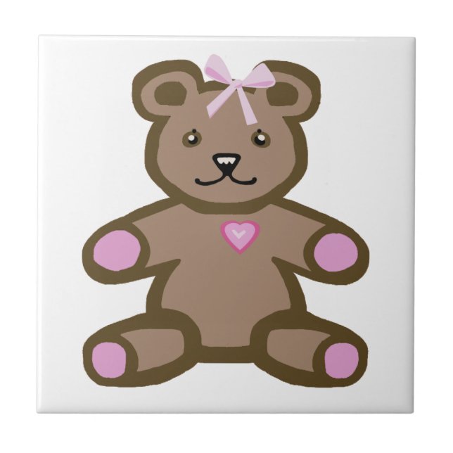Pink teddy bear with love heart tile (Front)