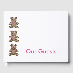 Pink teddy bears border guest book