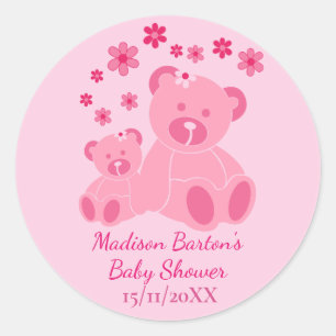 Pink Teddy Bears Cute Girl Baby Shower Classic Round Sticker