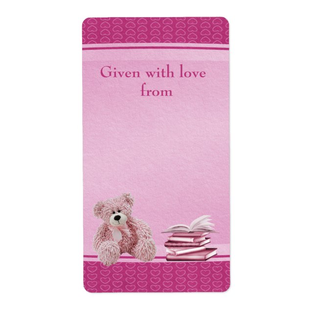 Pink Teddy Bring a Book Baby Shower Bookplates (Front)