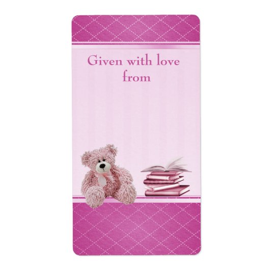 Pink Teddy Bring a Book Baby Shower Bookplates Shipping Label