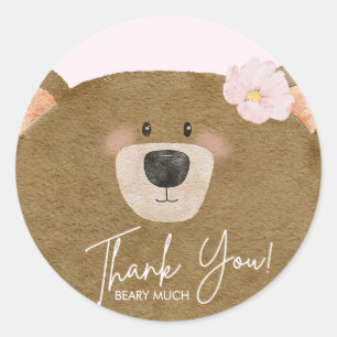 Pink Teddy We Can Bearly Wait Girl Baby Shower Classic Round Sticker