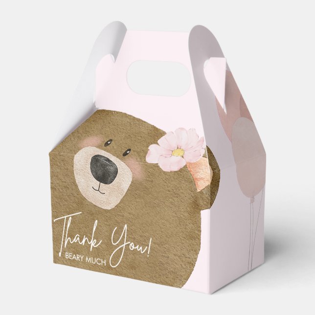 Pink Teddy We Can Bearly Wait Girl Baby Shower Favour Box (Front Side)