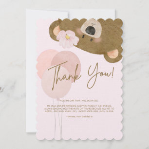 Pink Teddy We Can Bearly Wait Girl Baby Shower Tha Thank You Card