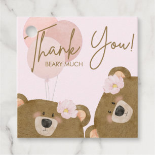 Pink Teddy We Can Bearly Wait Twins Baby Shower Favour Tags