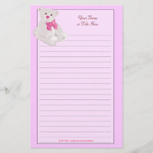 Pink Teddybear Lined Stationery