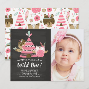 Pink Teepee Wild One Birthday Invitation