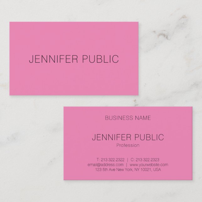Pink Template Professional Modern Elegant Trendy Business Card (Front/Back)