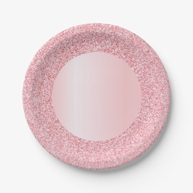 Pink Template Trendy Rose Gold Glitter Modern Paper Plate (Front)