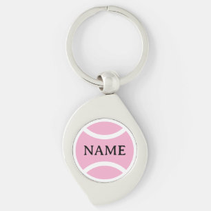 Pink tennis ball logo keychain with custom name