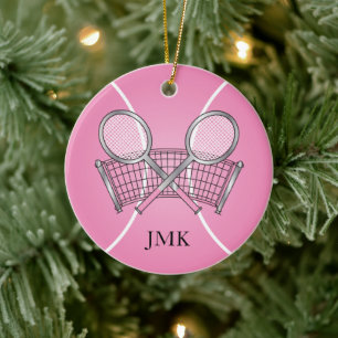 Pink Tennis Ball   Personalise Ceramic Tree Decoration