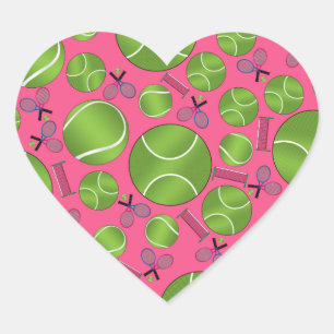 Pink tennis balls rackets and nets heart sticker