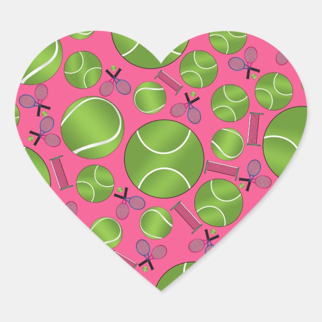 Pink tennis balls rackets and nets heart sticker (Front)
