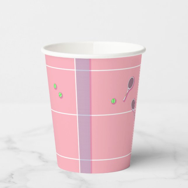Pink Tennis Court Modern Tennis Player    Paper Cups (Left)