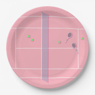 Pink Tennis Court Modern Tennis Player     Paper Plate