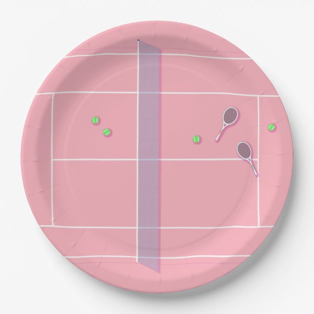 Pink Tennis Court Modern Tennis Player     Paper Plate (Front)